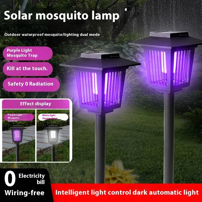 Solar-Powered and Electric Mosquito Repellent Lamp – Waterproof Bug Zapper for Outdoor Use in Courtyard, Villa, and Camping