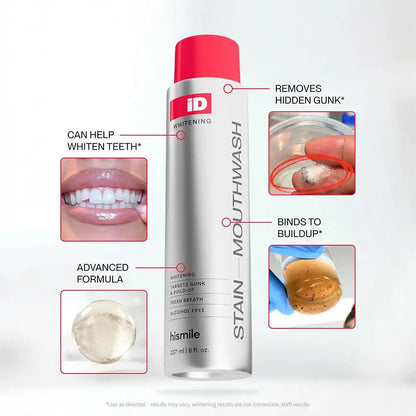 Hismile ID Whitening Stain Mouthwash 237ml – Long-Lasting Fresh Breath, Removes Stains & Plaque, Brightens Teeth, Oral Care