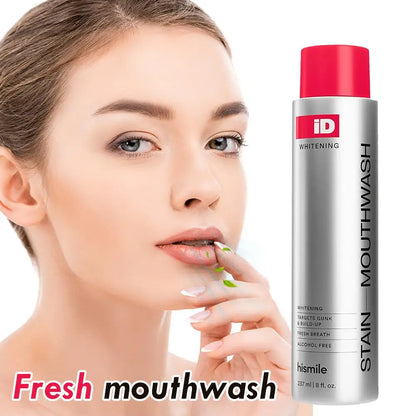 Hismile ID Whitening Stain Mouthwash 237ml – Long-Lasting Fresh Breath, Removes Stains & Plaque, Brightens Teeth, Oral Care