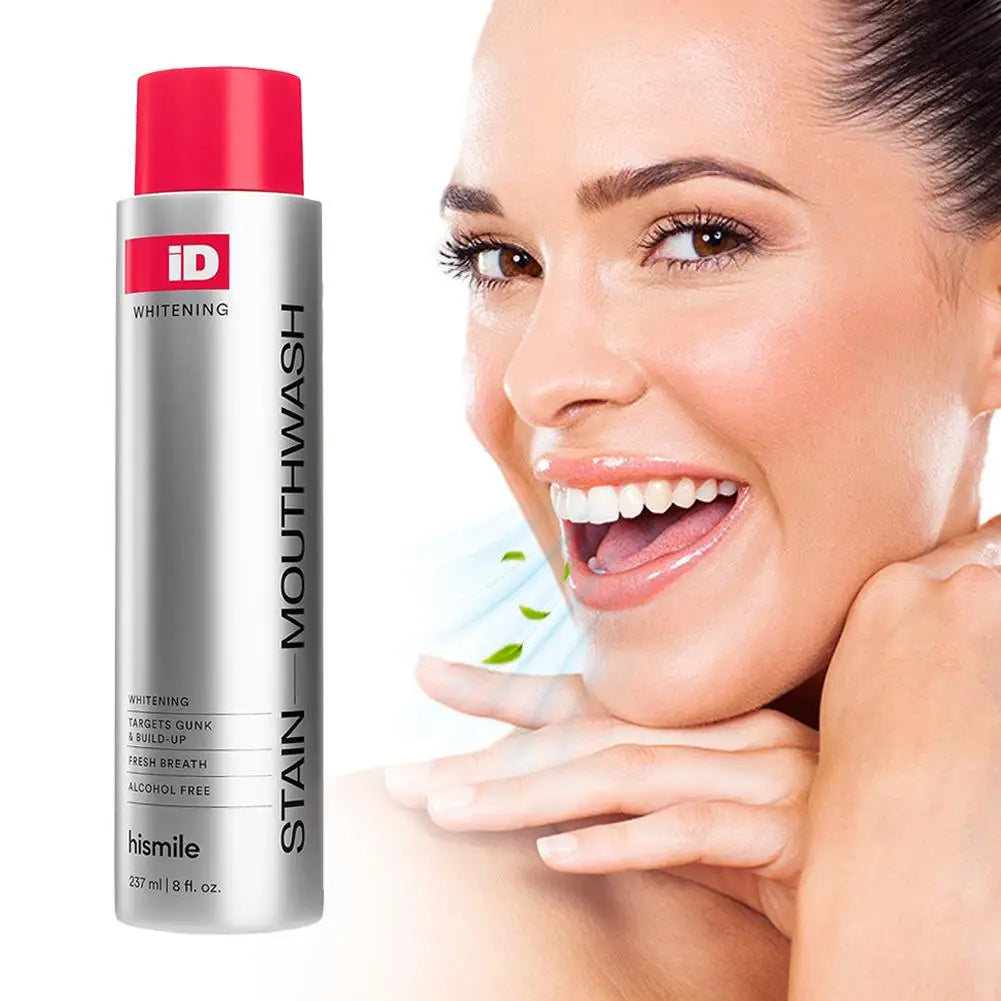 Hismile ID Whitening Stain Mouthwash 237ml – Long-Lasting Fresh Breath, Removes Stains & Plaque, Brightens Teeth, Oral Care